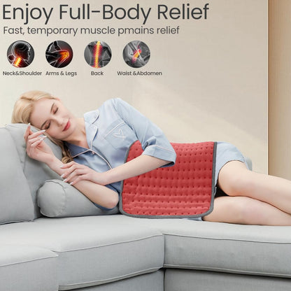 Heating Pad for Back Pain & Period Cramps Relief, 9 Heat Settings Electric Heating Pad for Neck & Shoulder, Auto Shut Off, Soft Machine Wash Fabric, Gifts for Mom, Women, 12''x24'', Gray