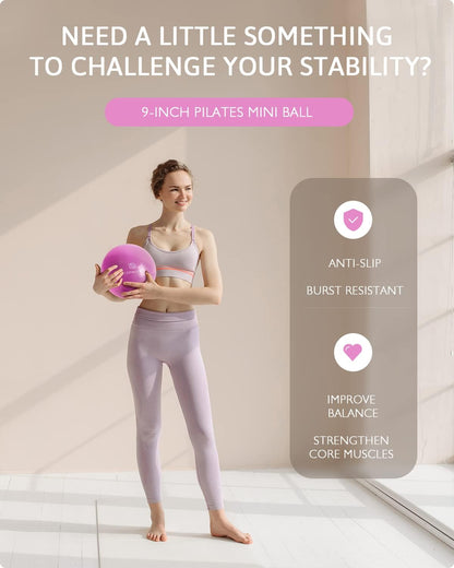 LIONSCOOL Pilates Ring Set 14" Magic Circle, 9" Mini Ball, Resistance Bands