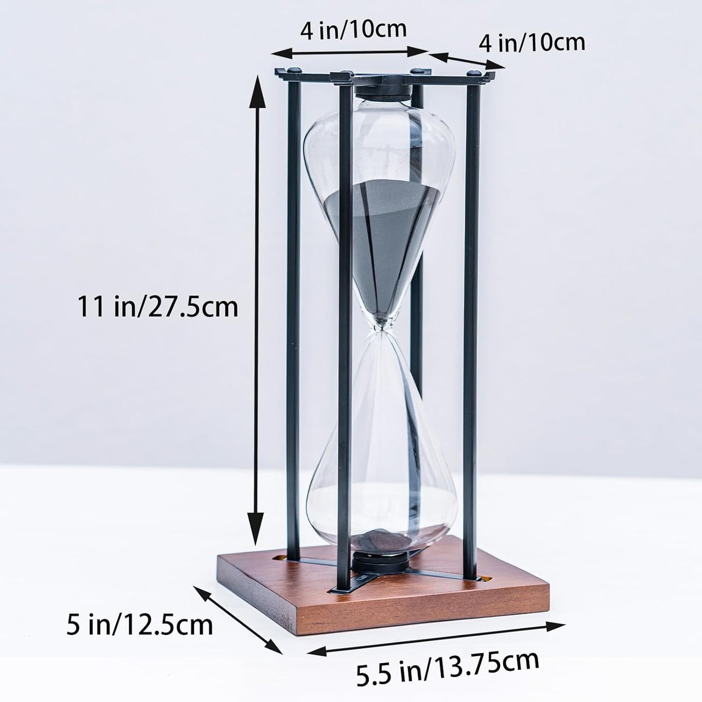 Large Black Iron Craft Hourglass Timer 60 Minutes,Modern Hour Glass Timers Gift for Men & Women, Sand Timer for Kitchen Home Office Desk Deco (Black)