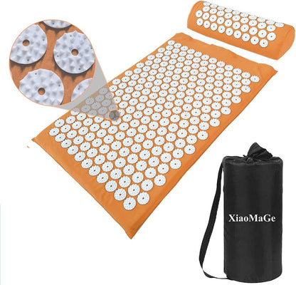 XiaoMaGe Acupressure Mat and Pillow Set with Bag - Extra Long Acupuncture Mat for Neck & Back Pain Relief- Naturally Relaxation Gift for Women - Stress Relief Massage Mat (Black)