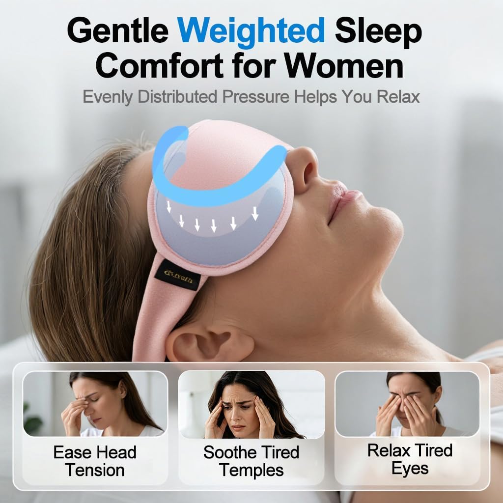 Weighted Eye Masks for Sleep: 3D Contoured Blackout Sleep Mask with Zero Eye Pressure, Eyelash Friendly Eye Mask for Women, Essentials for Airplane Travel, Night Shift Nurse, Office & Naps, Pink