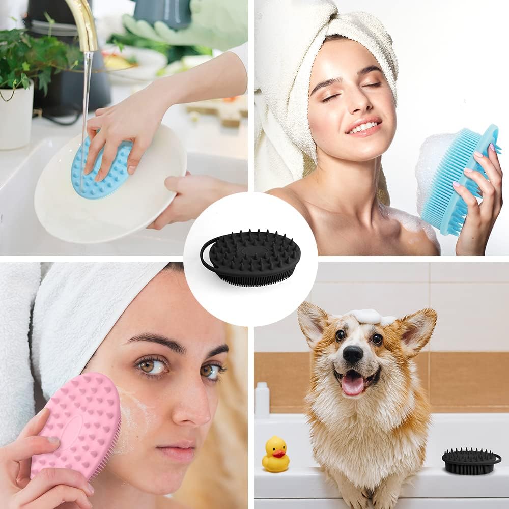 PQRUU 3 Pack Silicone Body Scrubber, Exfoliating Soft Loofah Bath Body Scrubbers for Use in Shower, Exfoliating Body Scrubber Fit for All Kinds of Skin, Rapid Foaming Black+Blue+Pink