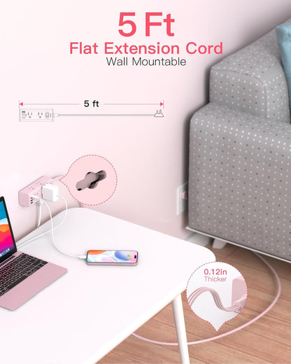 One Beat 10Ft Extension Cord with Multiple Outlets,Flat Plug Power Strip