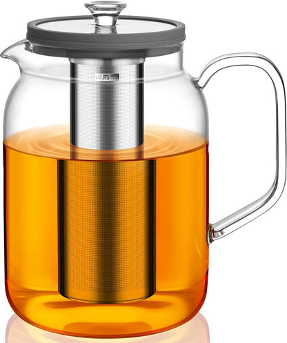 Aquach 68oz Glass Teapot Stovetop Safe with Loose Leaf Tea Steeper | Dishwasher Safe, Borosilicate Glass, Plastic-free, 68oz Family Capacity, Easy-clean Opening, Refrigerator Friendly