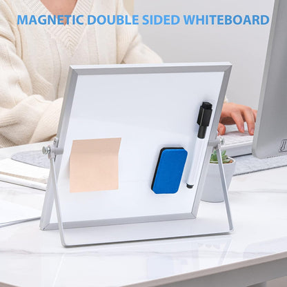 ARCOBIS Dry Erase White Board with Stand, 12" x 16" Weekly Double-Sided Desktop Whiteboard 10 Markers, 4 Magnets, 1 Eraser, Portable Magnetic Dry Erase Calendar for Planning, to Do List, Memo, School