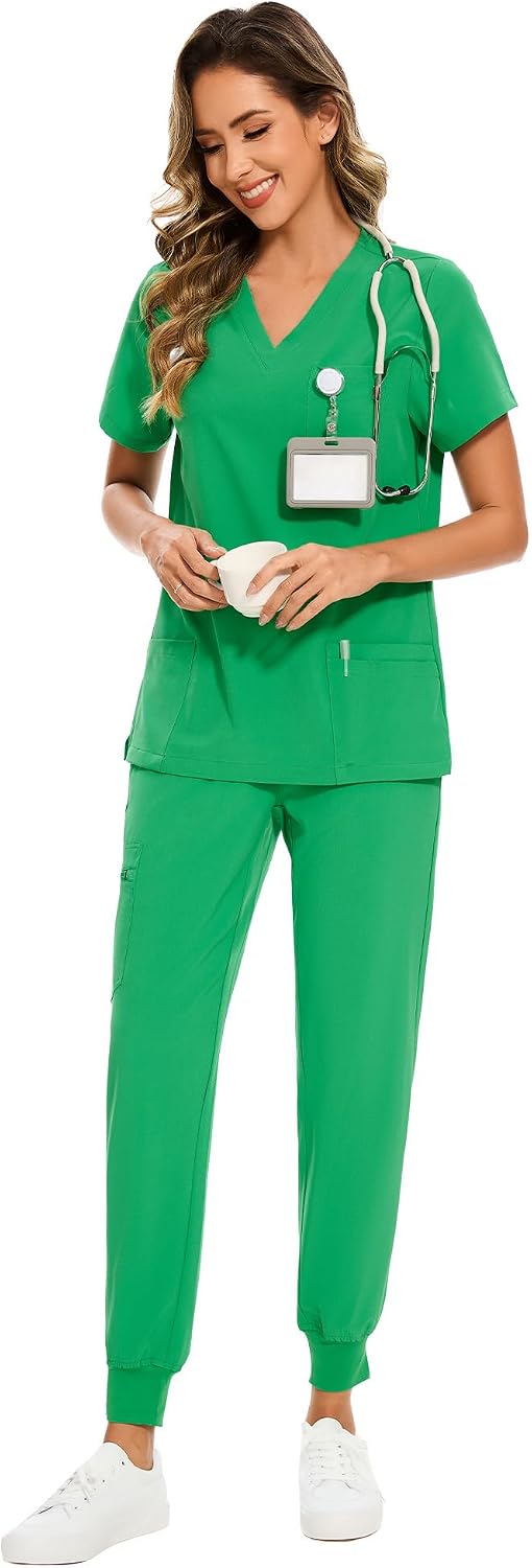 COZYFIT Scrubs for Women Set - Stretch V-Neck Scrub Top & Jogger Pant with 8 Pockets COZY SCRUBS - Colors B