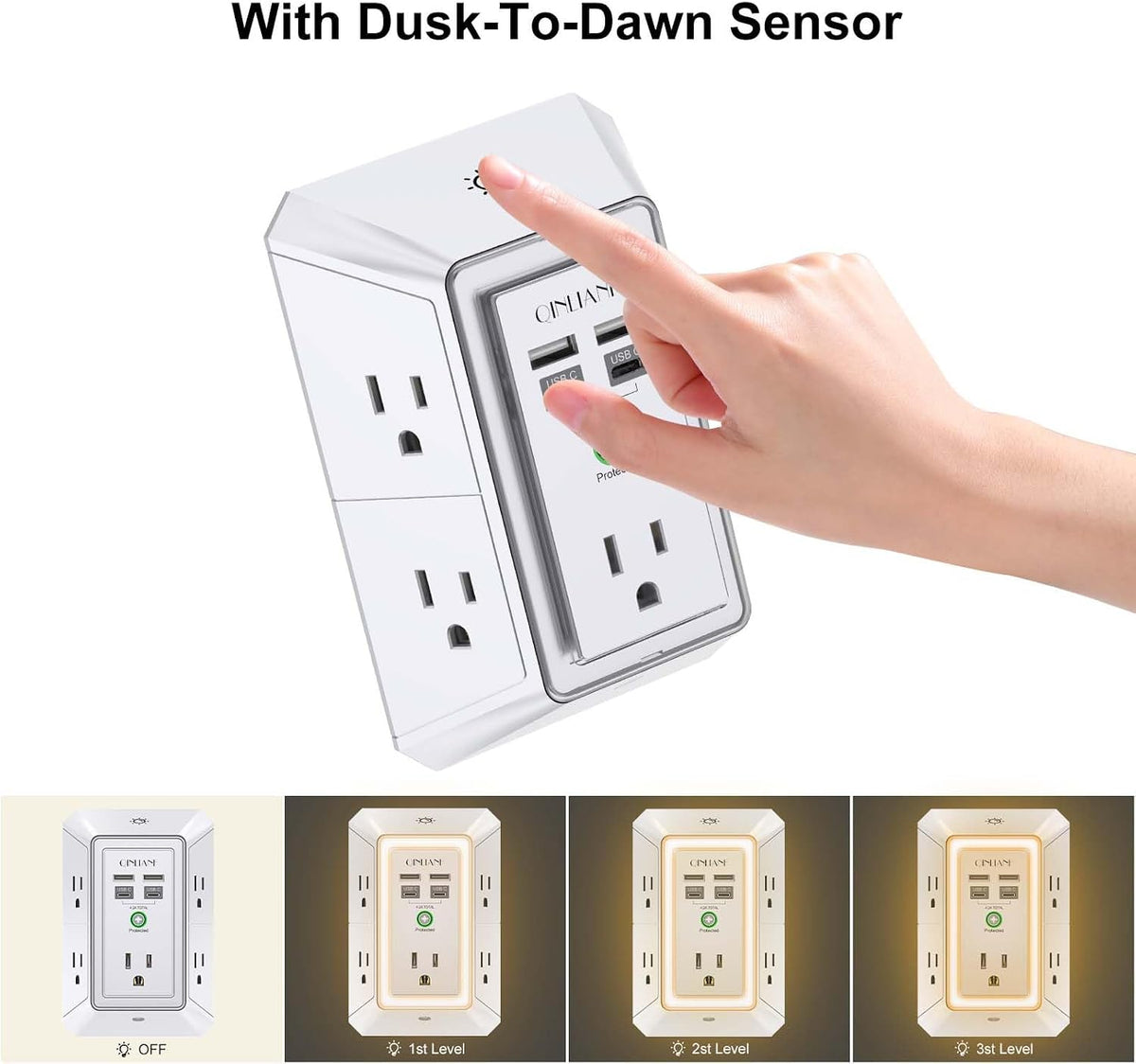 Wall Charger, Surge Protector, QINLIANF 5 Outlet Extender with 4 USB Ports