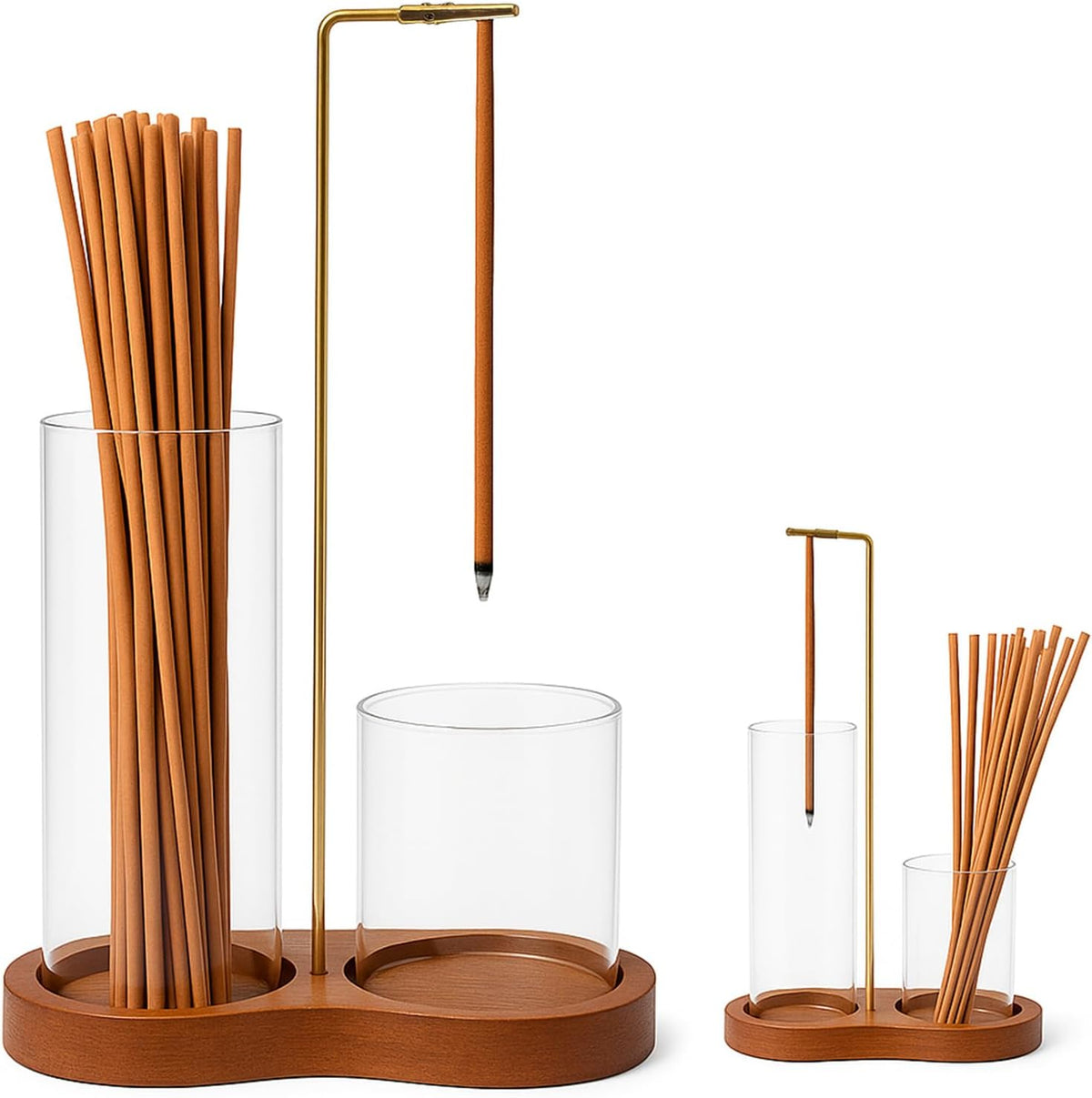 2 in 1 Incense Holder for Sticks, Insence-Stick Holder with Glass Ash Catcher & Incense Sticks Organizer, Anti-Ash Flying Incense Burne for Yoga, Spa, Meditation, Wooden Home Decor