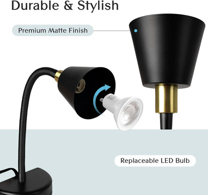 Solfres Patented Innovative Design Headboard Reading Light. No Drilling Golden Book Light for Bedtime Reading. Dimmable LED Book Reading Lamp with Bulb. Movable & Flexible, Black