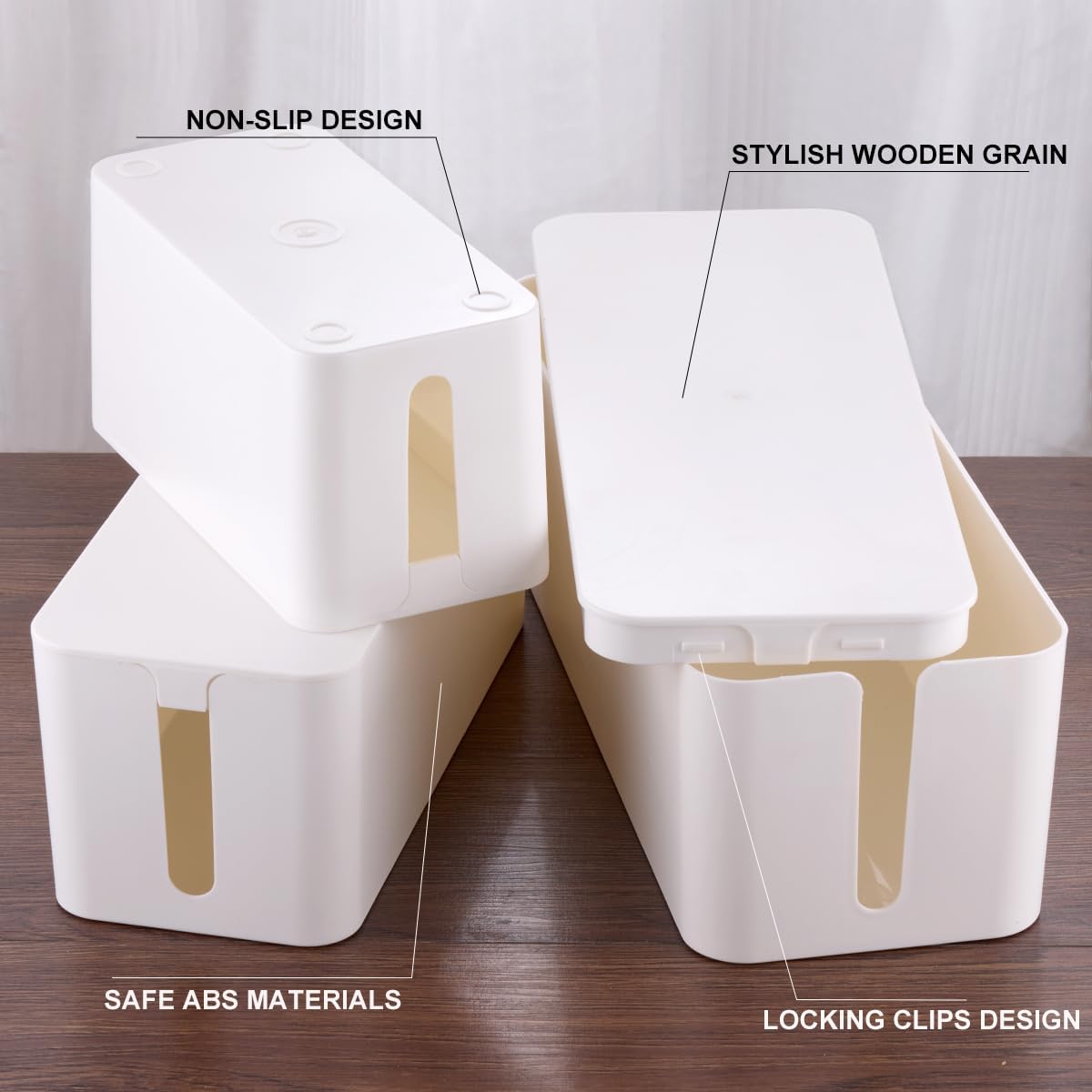 Tuwechen 3 Pack Cable Management Box, Cable Organizer Box to Hide Wires