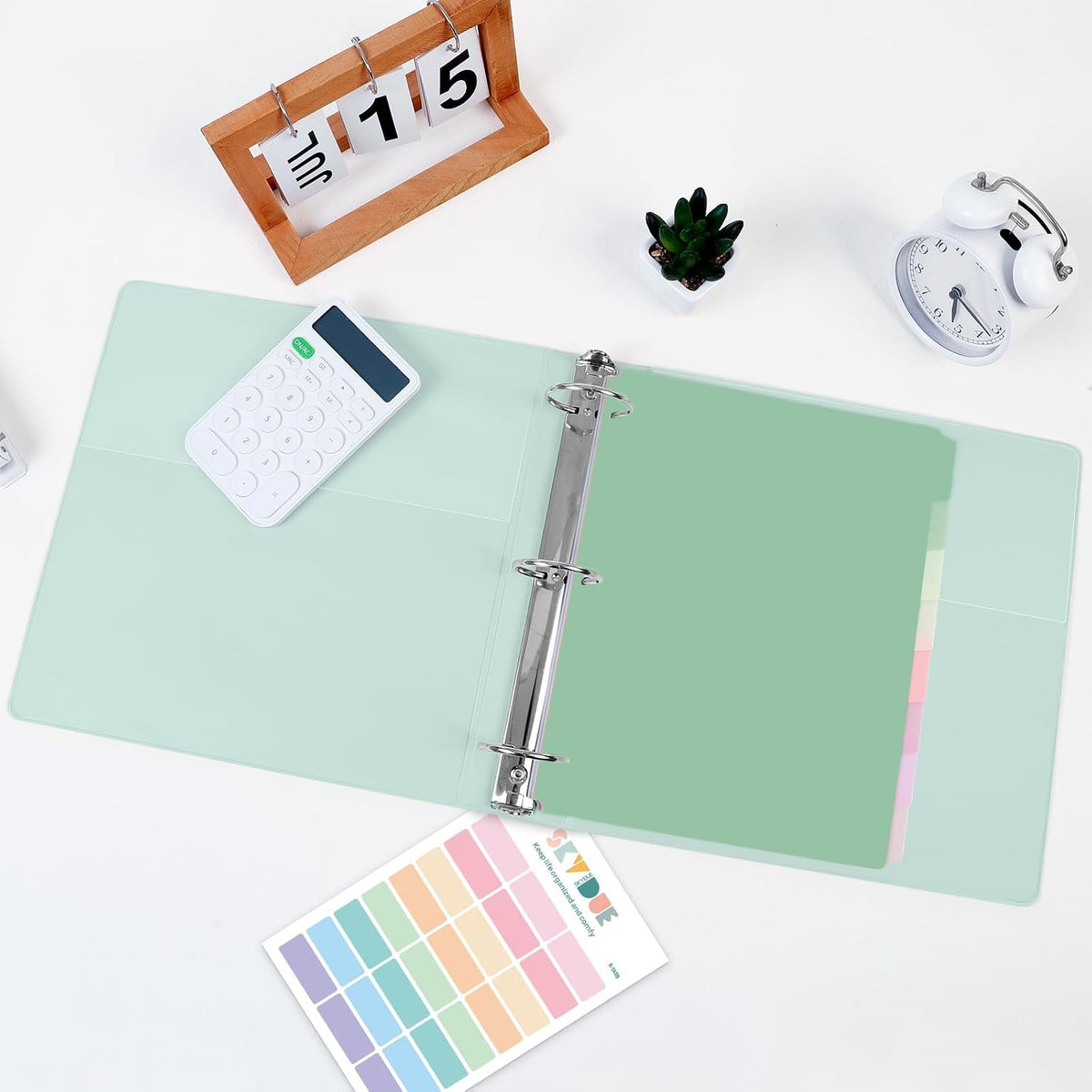 SKYDUE 1 Inch 3 Ring Binder with 8 Tab Dividers & 24 Labels, Pastel Binder Organizer for Letter Size Paper, Aesthetic School Binder for Notes, Documents, Office & Home Organization, Purple