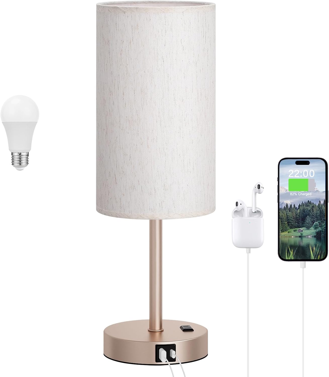 Dicoool Touch Bedside Table Lamp with USB - 3 Way Dimmable Wood Lamp for Bedroom Nightstand, Desk Lamp with Charging Station for Dorm, Living Room, Office, Kids Room, Small, 14in