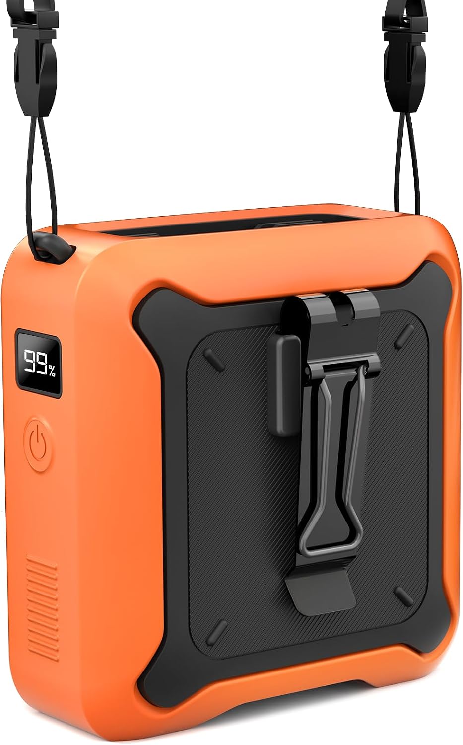 Portable Waist Fan Clip on Belt Under Shirt w/LED Display & Flashlight, 8000mAh Battery Powered, Rechargeable 5-Speed 14600RPM Personal Cooling Fan for Construction, Warehouse, Outdoor Jobsite, Orange