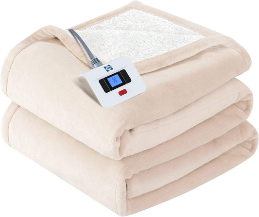 Sealy Electric Throw Blanket, Flannel & Sherpa Heated Throw with 6 Heating Levels & 2-10 Hours Auto Shut Off, Fast Heating & Machine Washable, 50x60 Inch, Light Grey