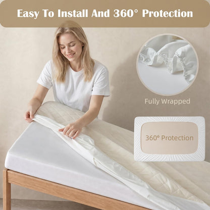 Organic King Mattress Protector - Top&Side 100% Waterproof Mattress Protectors, Breathable Organic Mattress Protector, Noiseless King Mattress Protectors Waterproof 80x76x17 in