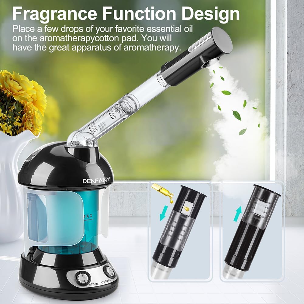 DENFANY Facial Steamer with Ozone Extendable 360° Arm - for Home or Salon