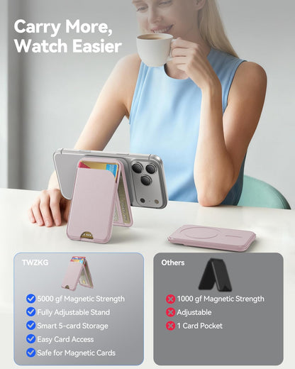TWZKG for MagSafe Wallet, Works with Apple Find My,5 Card Holder with Stand