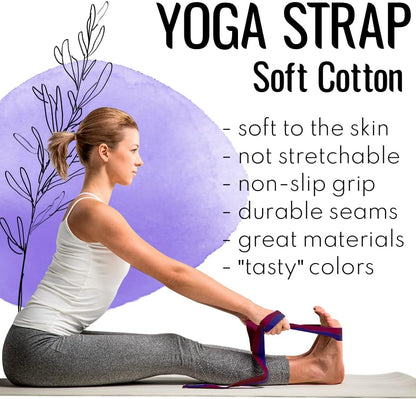 TECEUM 2 IN 1 Yoga & Mat Strap for Stretching – Cotton – 6/8/10 ft