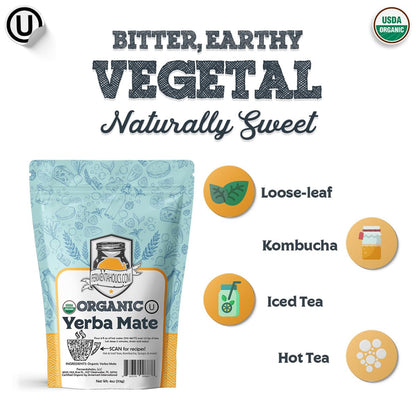 Fermentaholics Loose-Leaf Yerba Mate Tea – 4 oz – USDA Certified Organic & OU Kosher Certified – Perfect for Kombucha Brewing, Hot or Iced Tea – Premium Taste & Aroma