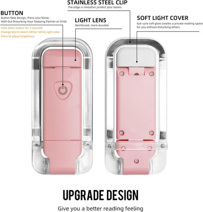 EGWASER Book Reading Light, Portable USB Rechargeable LED Clip on Book Lights for Reading in Bed, 3 Brightness Adjustable Dimmable Bookmark Light for Eye-Protection, Reading Lamp (White)