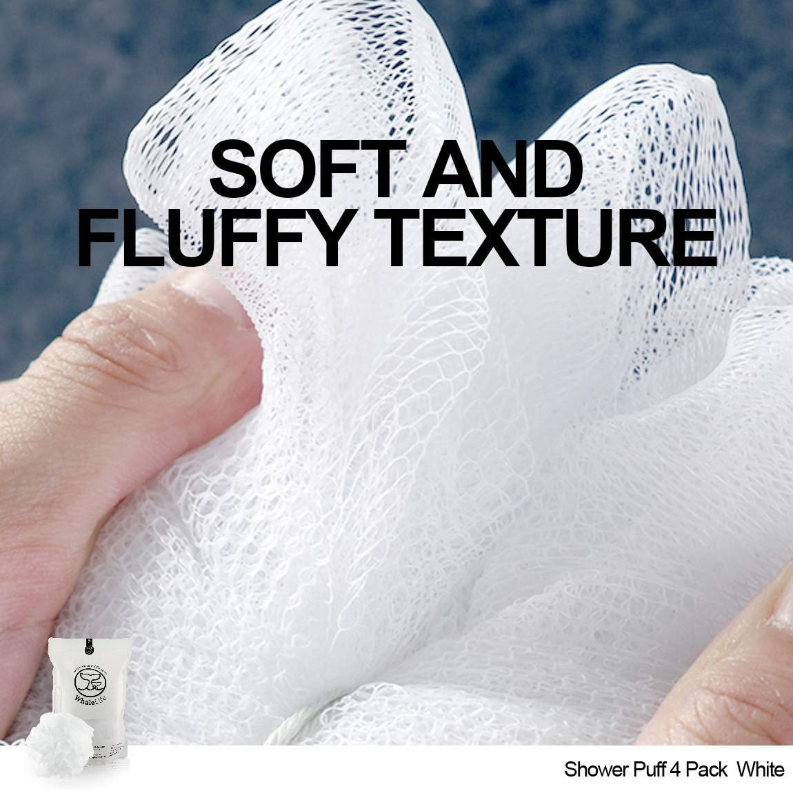 WhaleLife Loofah Bath Sponges - Black Gentle Exfoliating Shower Loofah for Rich Lather, Durable Mesh Body Scrubber for Men & Women 4 Pack