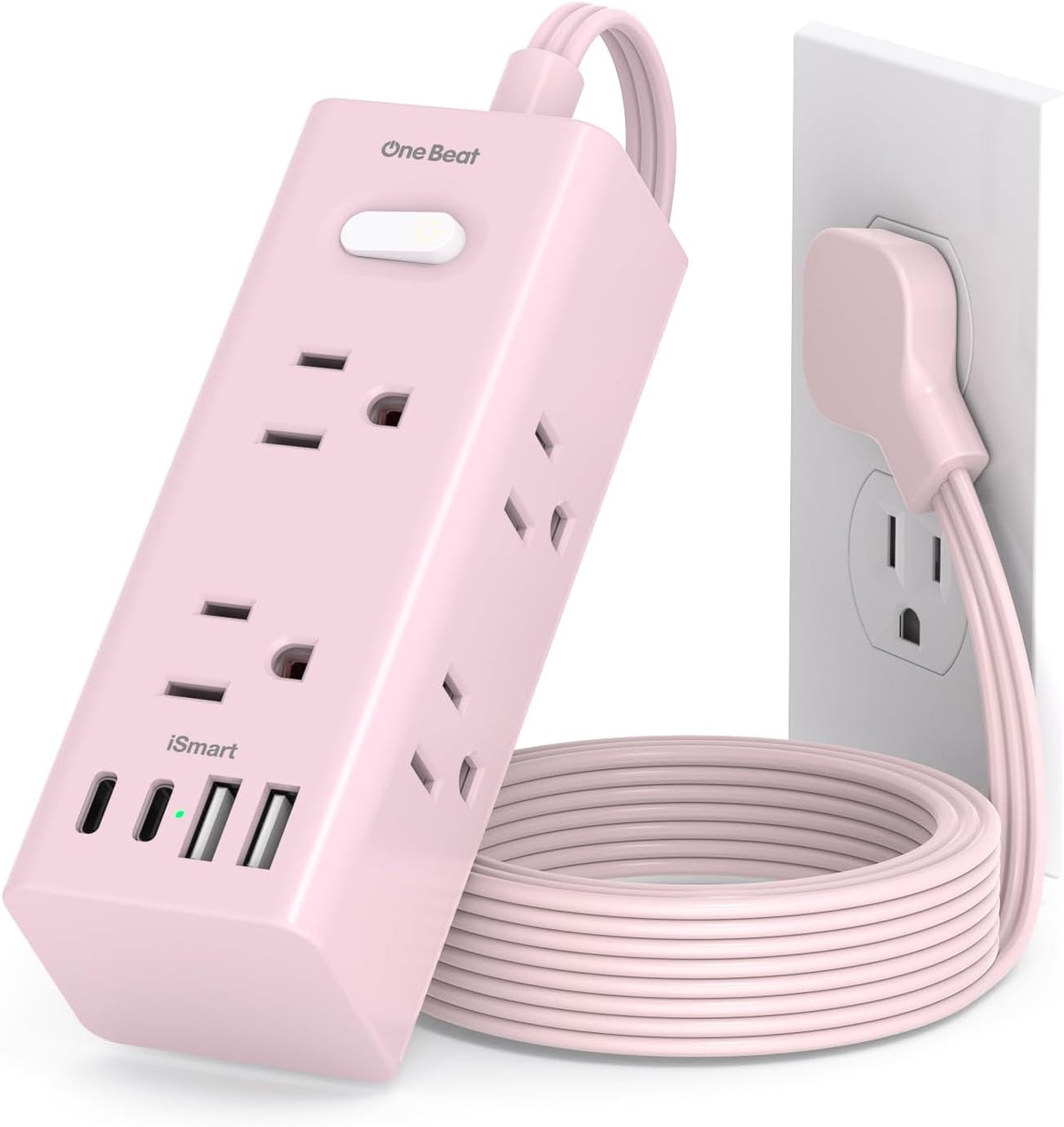 One Beat 10Ft Extension Cord with Multiple Outlets,Flat Plug Power Strip