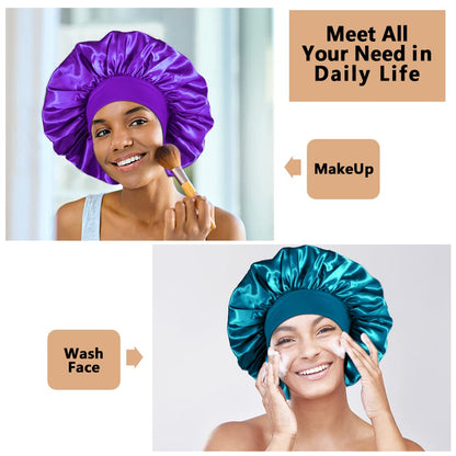 3PCS Extra Large Satin Bonnets for Sleeping, Hair Bonnets for Black Women Braids Curly Hair, C