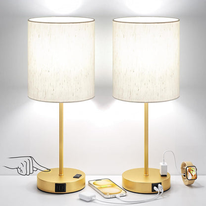 Blue Touch Lamps for Nightstand Set of 2 - Bedside Table Lamp for Bedroom with Dual USB Ports & AC Outlet, 3-Way Dimmable Lamps for Living Room Boys Room, Night Light with 5000K Daylight Bulbs