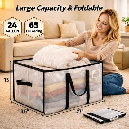 Comforter Storage Bags with Zipper and Handles (90L) - Extra Large Heavy Duty Moving Bags, Waterproof Blanket & Clothes Storage Bags, Foldable Under Bed Storage Totes for Bedding, Closet, College Dorm