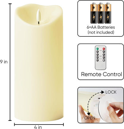 Homemory 6"x3" Outdoor Waterproof Flameless Candles, LED Candles, Battery Operated Candles with Remote and Timers, Electric Fake Plastic Pillar Candles, Ivory White, Set of 2