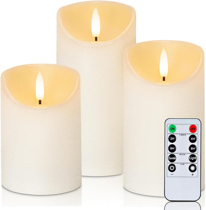 Homemory 6"x3" Outdoor Waterproof Flameless Candles, LED Candles, Battery Operated Candles with Remote and Timers, Electric Fake Plastic Pillar Candles, Ivory White, Set of 2