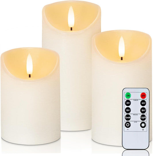 Homemory 6"x3" Outdoor Waterproof Flameless Candles, LED Candles, Battery Operated Candles with Remote and Timers, Electric Fake Plastic Pillar Candles, Ivory White, Set of 2