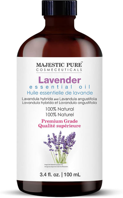 Majestic Pure Essential Oil with Glass Dropper - Essential Oils for Diffuser, Aromatherapy, Soap and Candle Making, Lavender Essential Oil, Lavender Oil, 4 Fl Oz