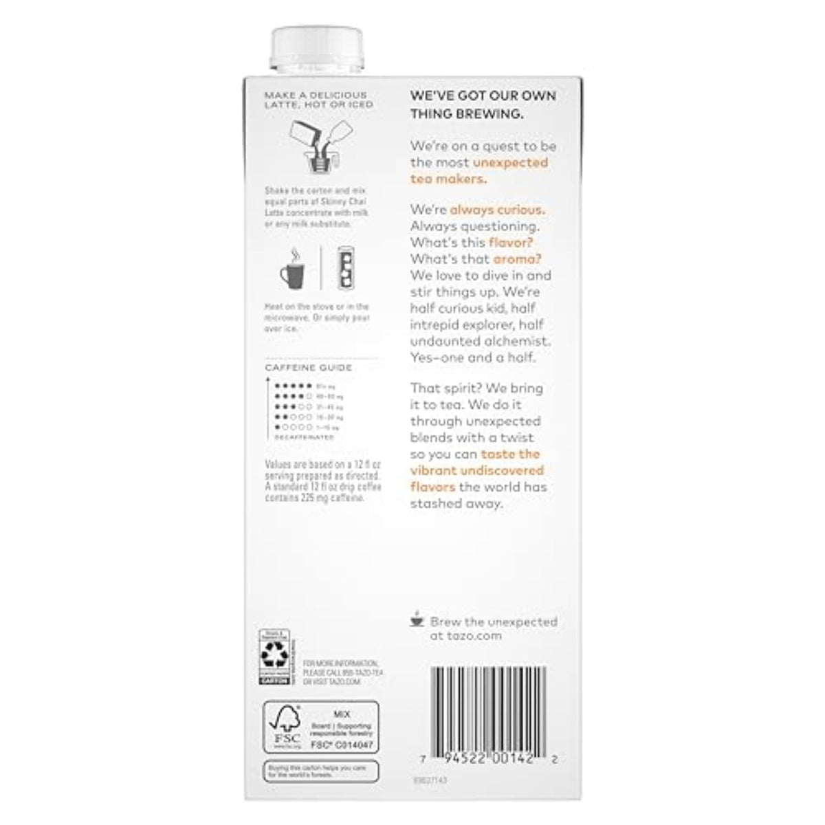 TAZO Skinny Chai Latte Concentrate, 32 oz Cartons, 2-Pack