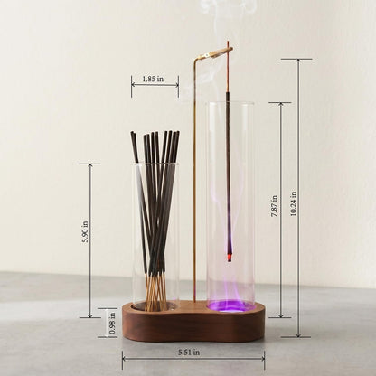 Glowing Glass Incense Holder - 2-in-1 Double Tube Incense Stick Holder with Ash Catcher for Palo Santo, Sage & Meditation - Aesthetic Zen Home Decor for Spa, Yoga & Relaxationn