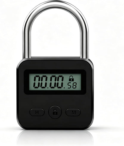 Metal Timer Lock - Electronic Time Padlock with LCD Display - USB Rechargeable (Black)