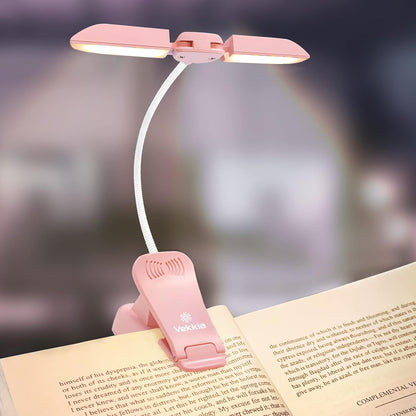 Vekkia 14 LED Rechargeable Book Light for Reading at Night, Eye-Care Reading Light for Books in Bed, 180° Adjustable, Clip on Lamp, 3 Color Temperatures, Lightweight, Present for Reader