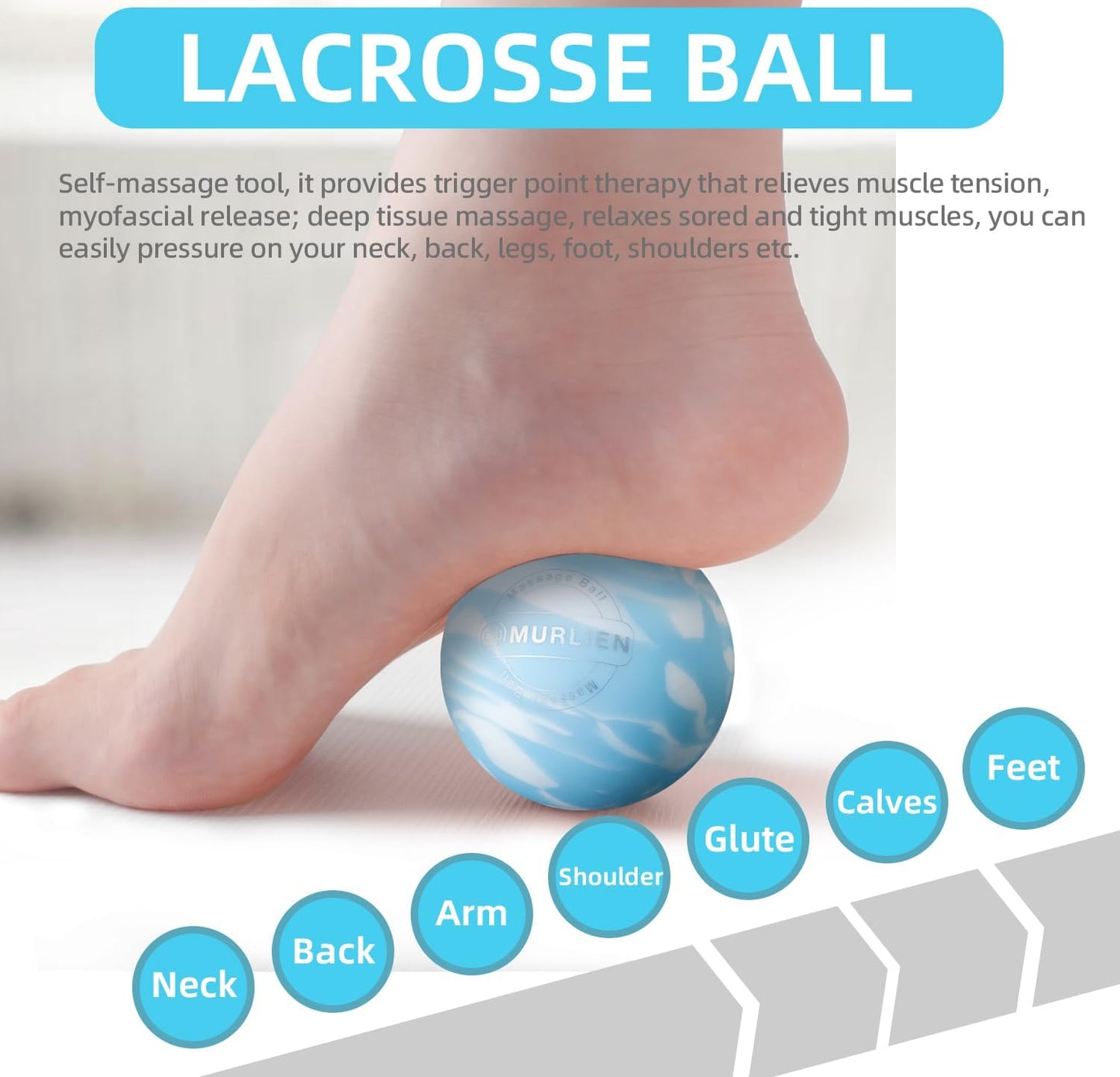 Massage Ball, Lacrosse Ball for Trigger Point Therapy, Deep Tissue, Myofascial Release, Sore Muscle Relief Massager for Neck, Shoulder, Back, Legs, Foot or Muscle Tension - Blue