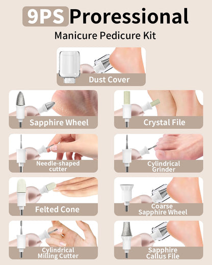 Hoxida Manicure Pedicure Kit, Professional Nail Grinder for Senior Thick Toenail, Cordless Electric Nail File, 5 Speeds Pedicure Tools for feet Callus Remover, Nail Drill for Women Hand Feet Care