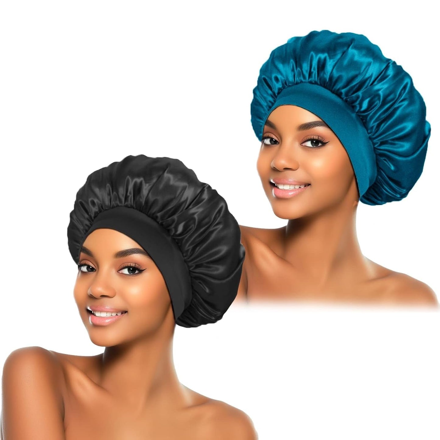 ZHENSILK 2Pcs Silk Bonnet for Sleeping, Satin Hair Bonnets, Soft Elastic Band Silk Sleep Cap, Hair Wrap for Women (Black Gold)
