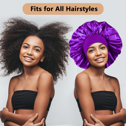 3PCS Extra Large Satin Bonnets for Sleeping, Hair Bonnets for Black Women Braids Curly Hair, C