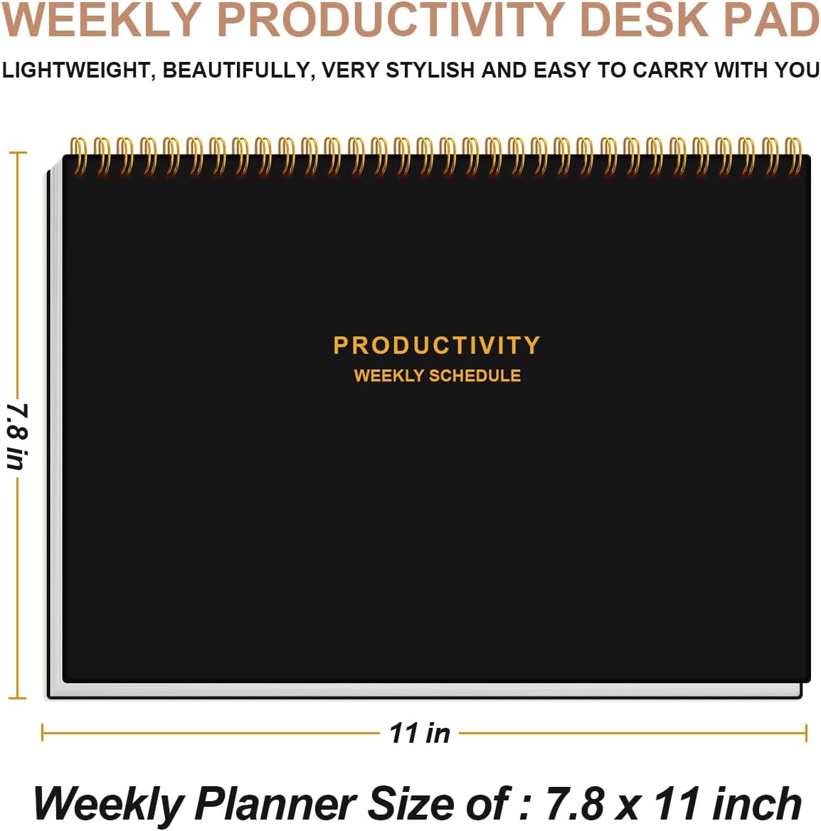 Weekly Productivity Planner - 8" x 11" Dashboard Desk Pad/Planner, Habit Tracker, Spiral Undated Weekly Planner for Office/School/Home, 54 Weeks, Grey