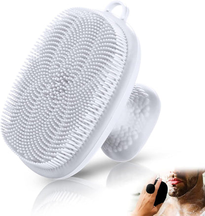 Back Scrubber for Shower & Face Scrubber, 2Pcs Silicone Exfoliating Brush Set with 17In Long Handle, Soft Body & Facial Cleansing Scrubber for Men Women