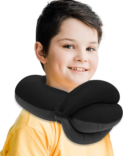 BUYUE Travel Neck Pillows for Airplanes, Memory Foam 360° Head Support Sleep for Long Flight, Skin-Friendly & Breathable, Kit with Eye Mask, Earplugs and Storage Bag (Adult, Grey, 90+ lbs)