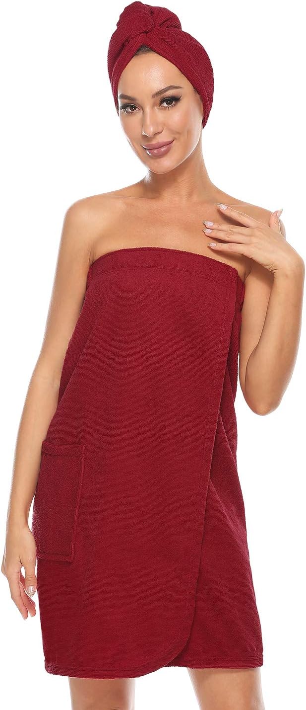 Kniffi Women's Spa Wrap & Hair Towel Body Wrap Adjustable Closure Bathrobe