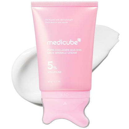 medicube PDRN Collagen Gua Sha Neck Wrinkle Cream | Built-In Gua Sha Massager with Volufiline 5% | Firming, Contour Care for the Look of Fine Lines, Jawline, Neck, Décolleté | Korean Skincare, 3.17 oz