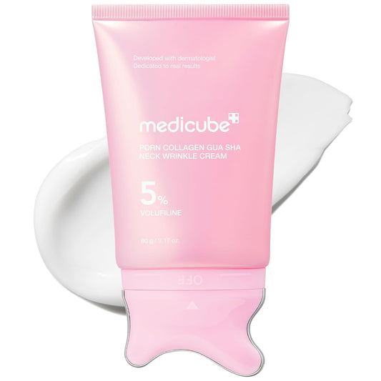 medicube PDRN Collagen Gua Sha Neck Wrinkle Cream | Built-In Gua Sha Massager with Volufiline 5% | Firming, Contour Care for the Look of Fine Lines, Jawline, Neck, Décolleté | Korean Skincare, 3.17 oz