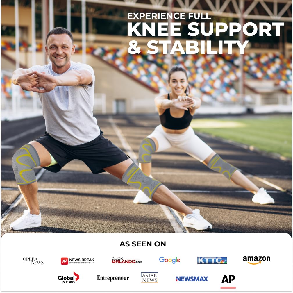 Modvel Compression Knee Brace for Women & Men, 2-Pack Knee Brace for Running Knee Pain, Knee Support Compression Sleeve, Workout Sports Knee Braces for Meniscus Tear, ACL & Arthritis Pain Relief