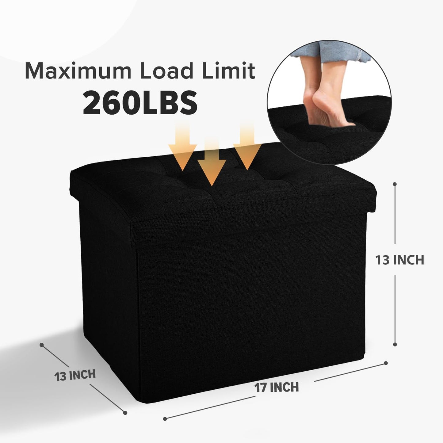 LINMAGCO Ottoman with Storage Small Foot Rest Stool Under Desk Stool Short Folding Footrest for Living Room Bedroom Home Office Dorm Dark Gray 16X12X12IN