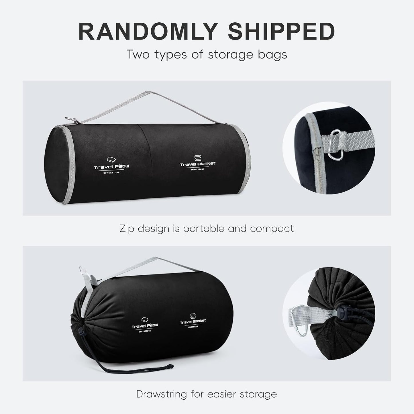 urnexttour Travel Pillow and Blanket Set Neck Pillow Airplane Foam Black